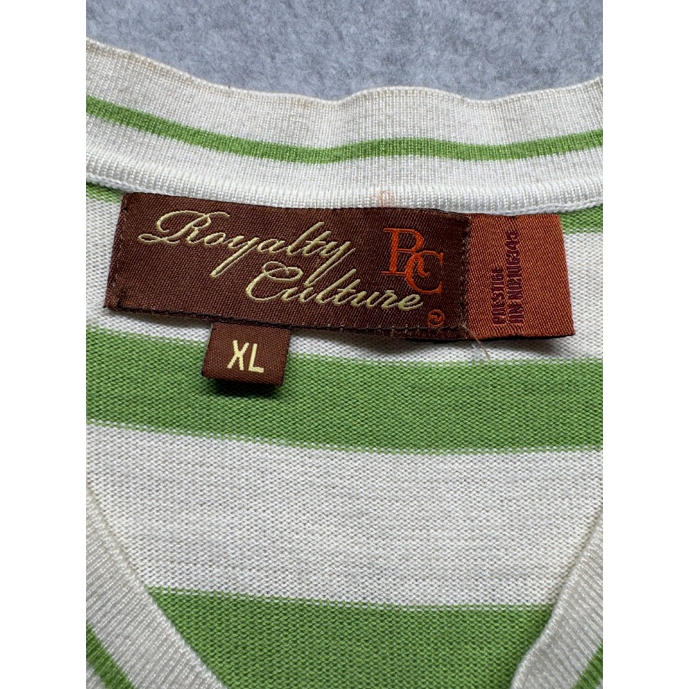 Royalty Culture Mens XL Green Striped Short Sleeve V-Neck Knit Sweater Top - Picture 2 of 9